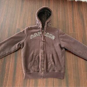 Men’s Abercrombie & Fitch Dark Brown Sherpa-Lined Hoodie -Y2K Vintage - Size Med